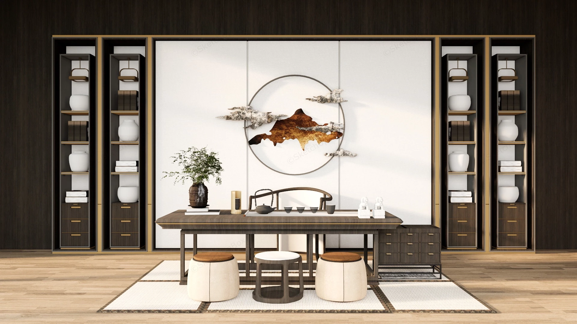 Modern Chinese Tea Room sketchup model preview - SketchupBox