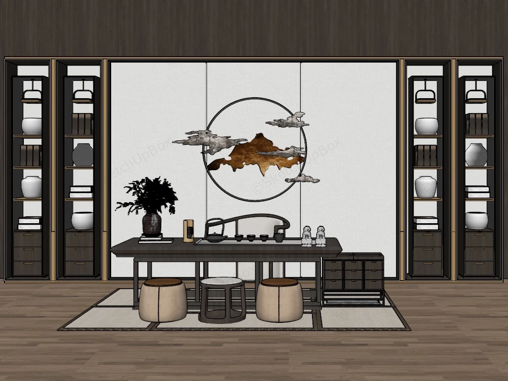 Modern Chinese Tea Room sketchup model preview - SketchupBox