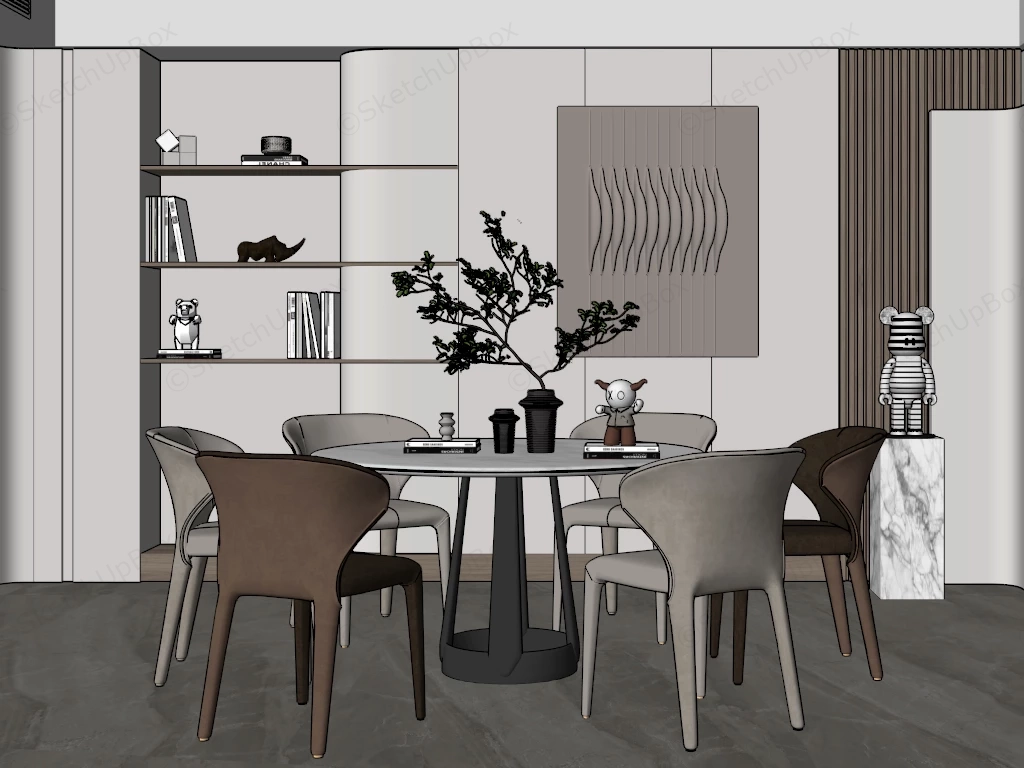 Minimalist Round Dining Room sketchup model preview - SketchupBox