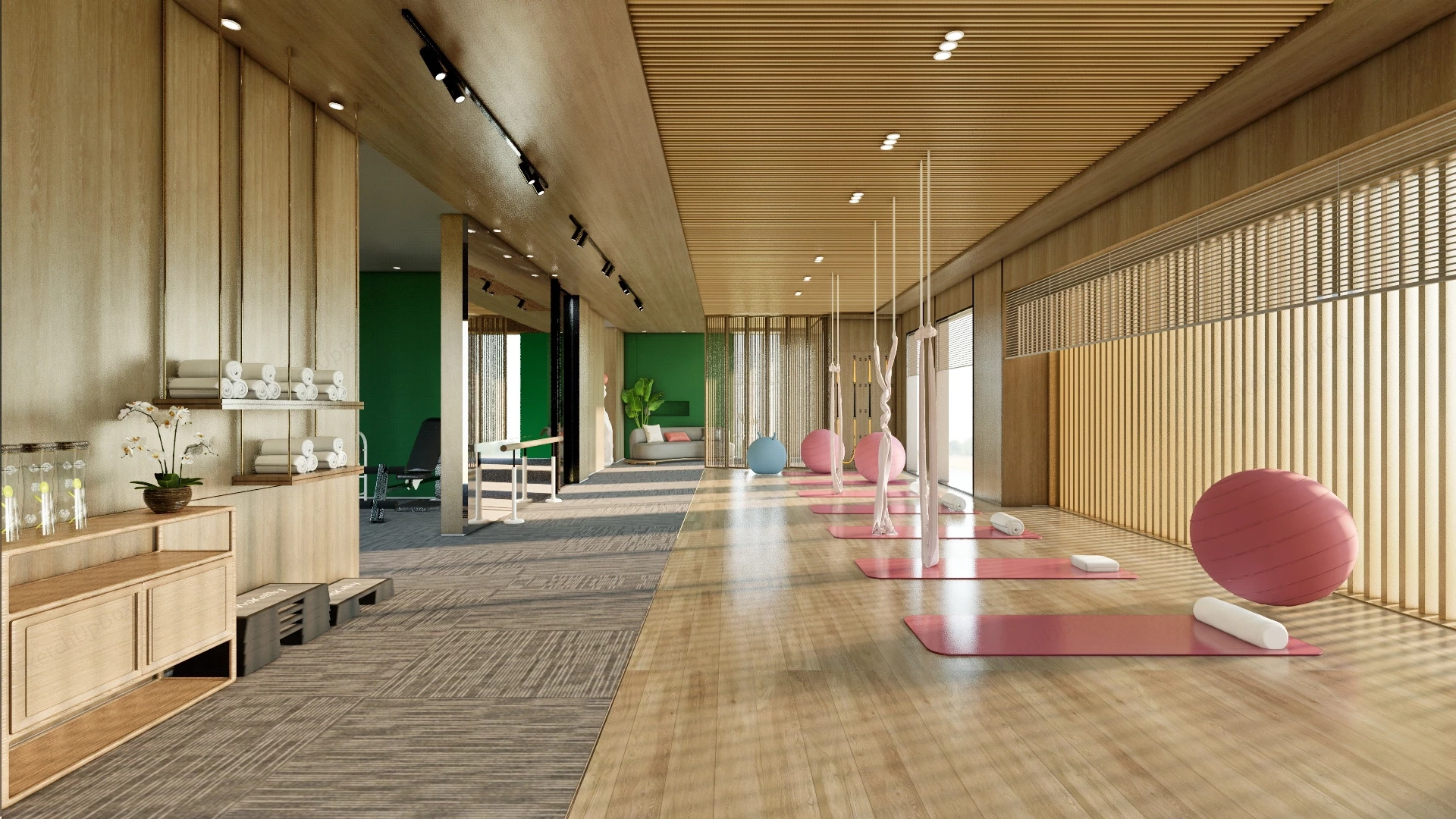 Organic Modern Yoga & Pilates Room sketchup model preview - SketchupBox