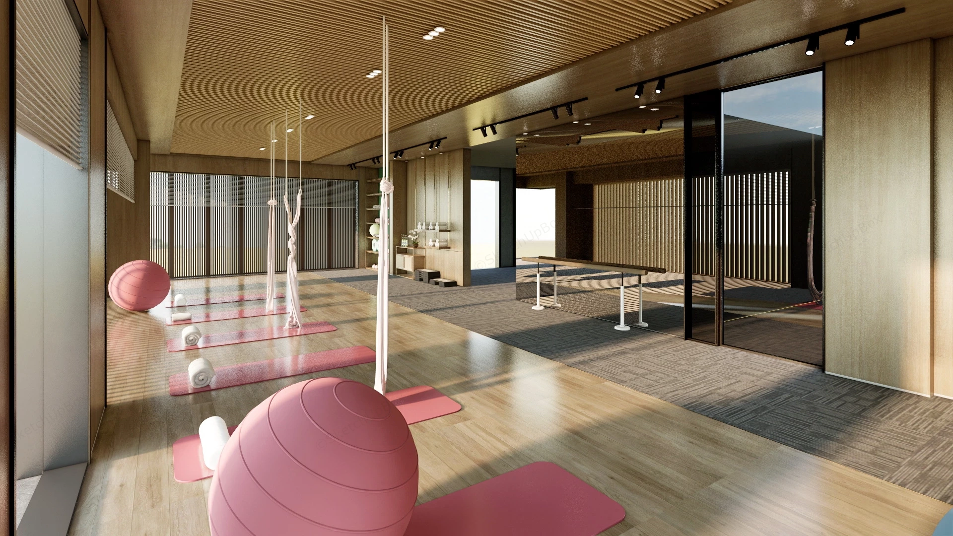 Organic Modern Yoga & Pilates Room sketchup model preview - SketchupBox
