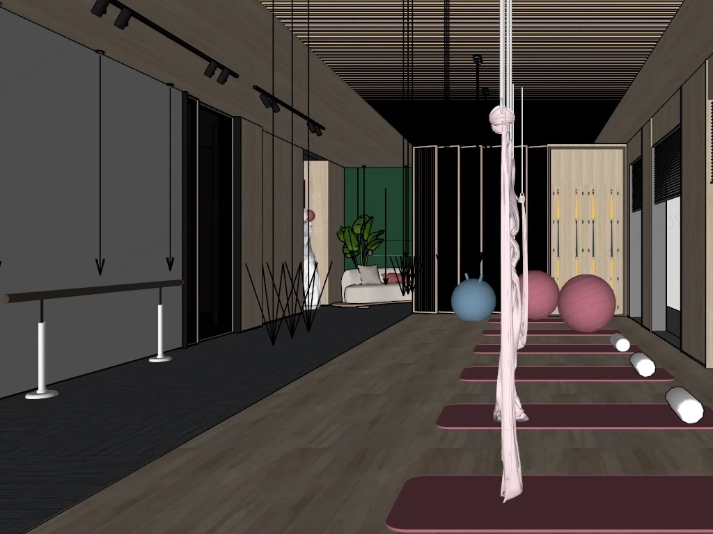Organic Modern Yoga & Pilates Room sketchup model preview - SketchupBox