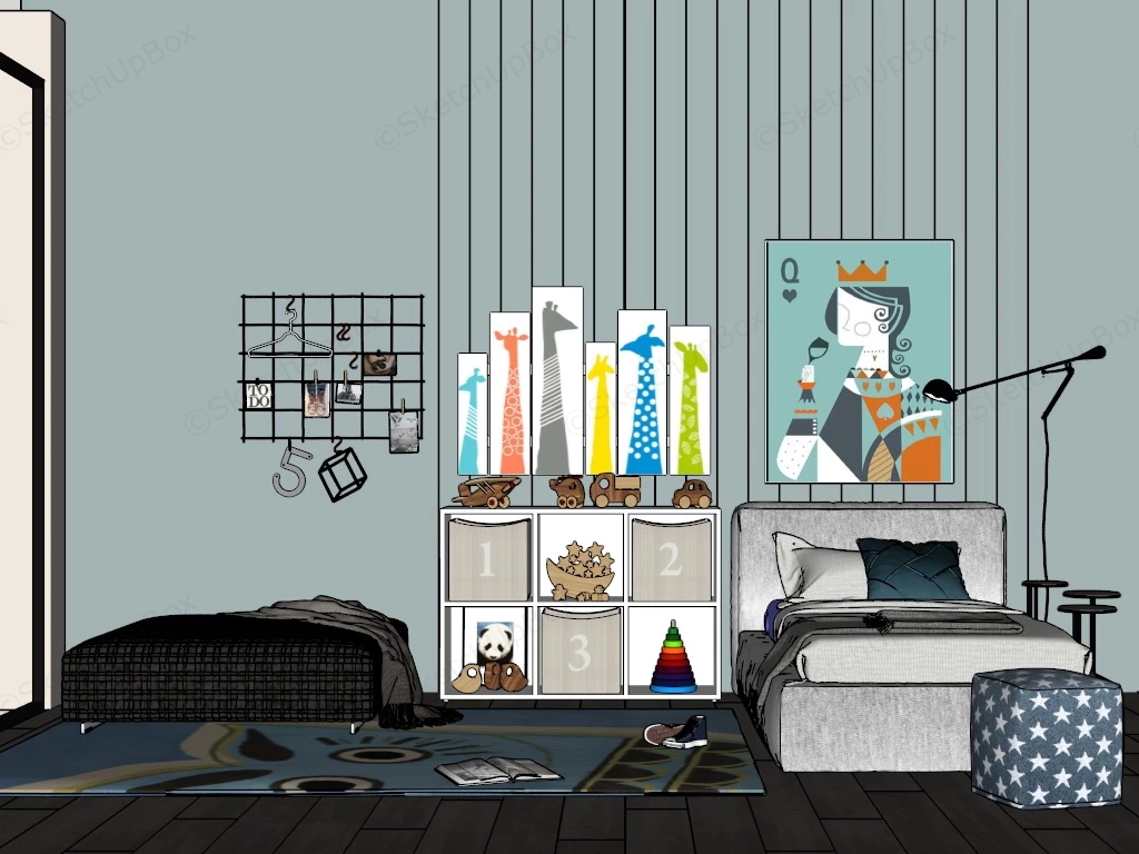 Cute Toddler Boy Bedroom sketchup model preview - SketchupBox