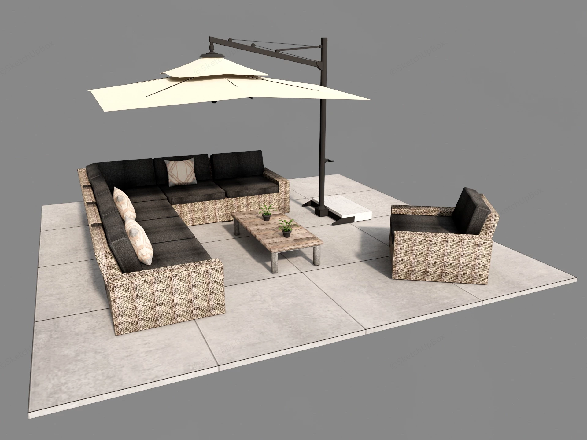 Patio Sofa Set With Umbrella sketchup model preview - SketchupBox