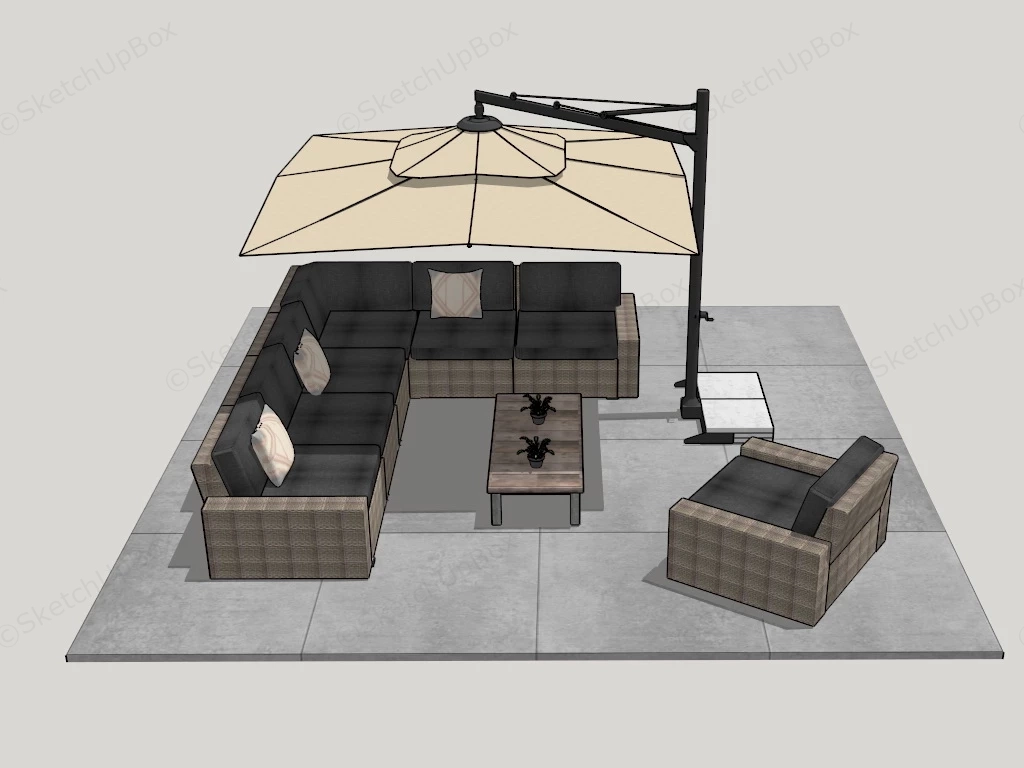 Patio Sofa Set With Umbrella sketchup model preview - SketchupBox