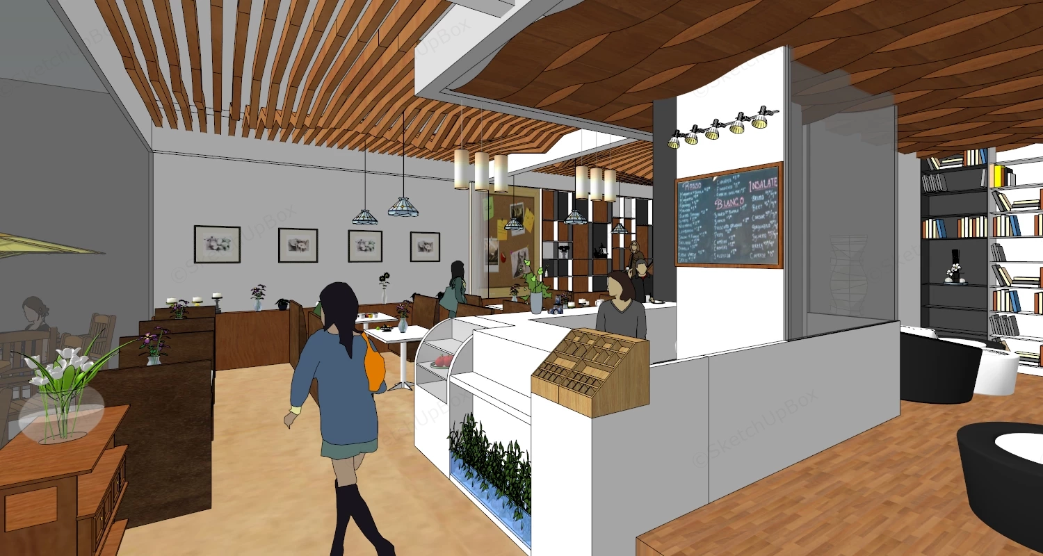 Coffee Shop With Reading Area sketchup model preview - SketchupBox