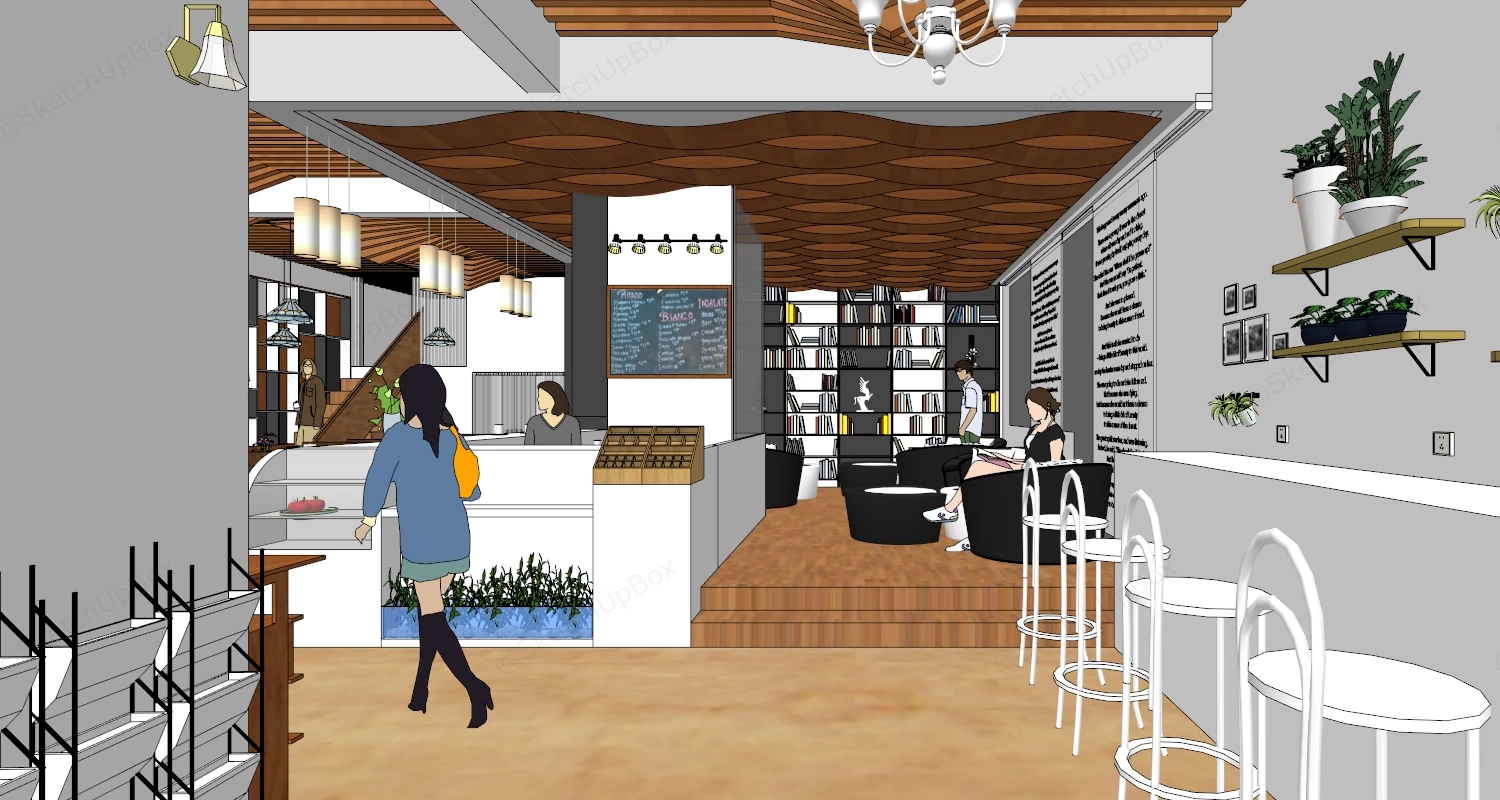 Coffee Shop With Reading Area sketchup model preview - SketchupBox