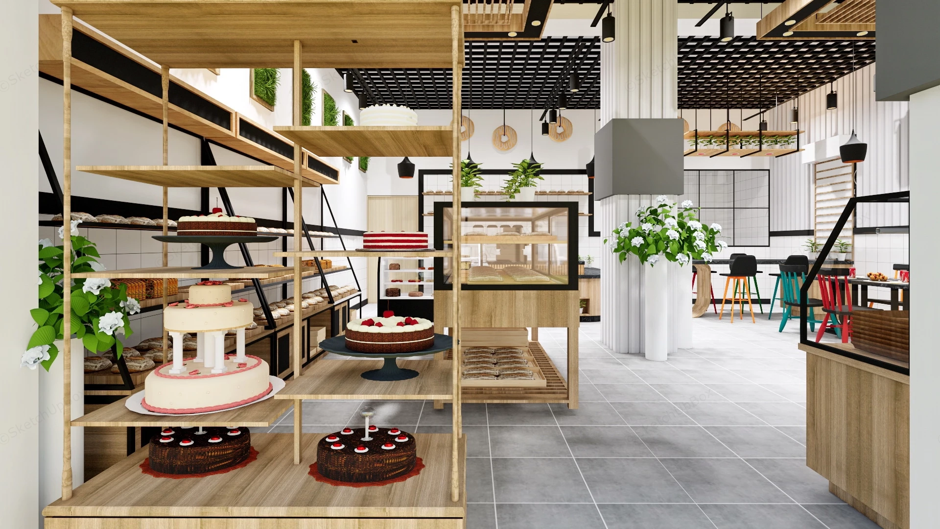Industrial Style Bakery Interior sketchup model preview - SketchupBox
