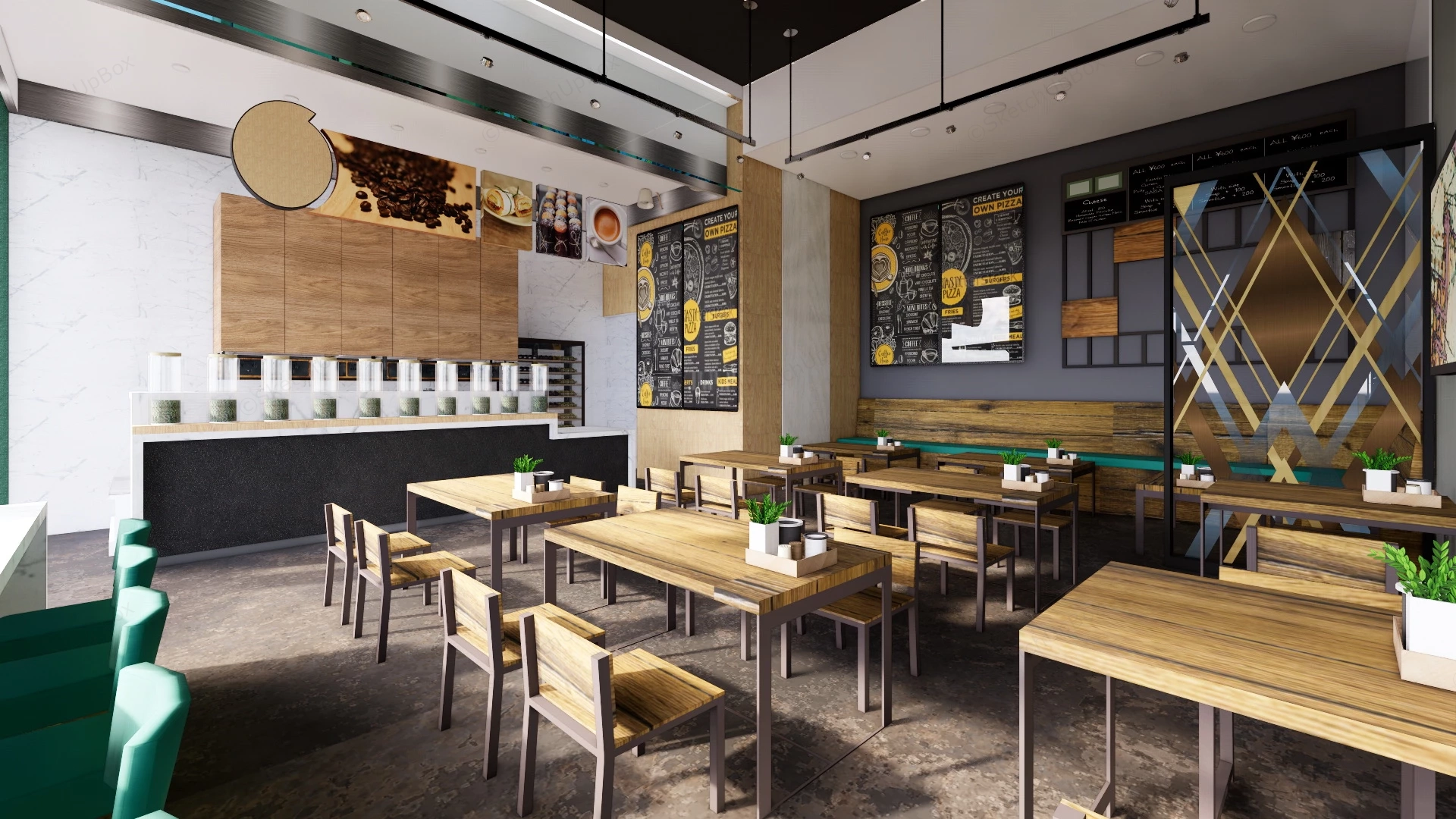 Rustic Modern Coffee Shop Design sketchup model preview - SketchupBox