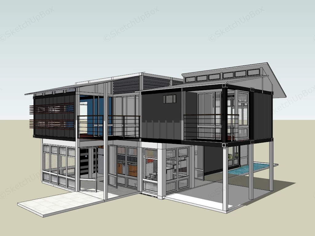 Modern Shipping Container Home sketchup model preview - SketchupBox