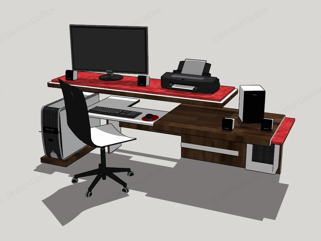 Home Office Computer Desk And Chair sketchup model preview - SketchupBox