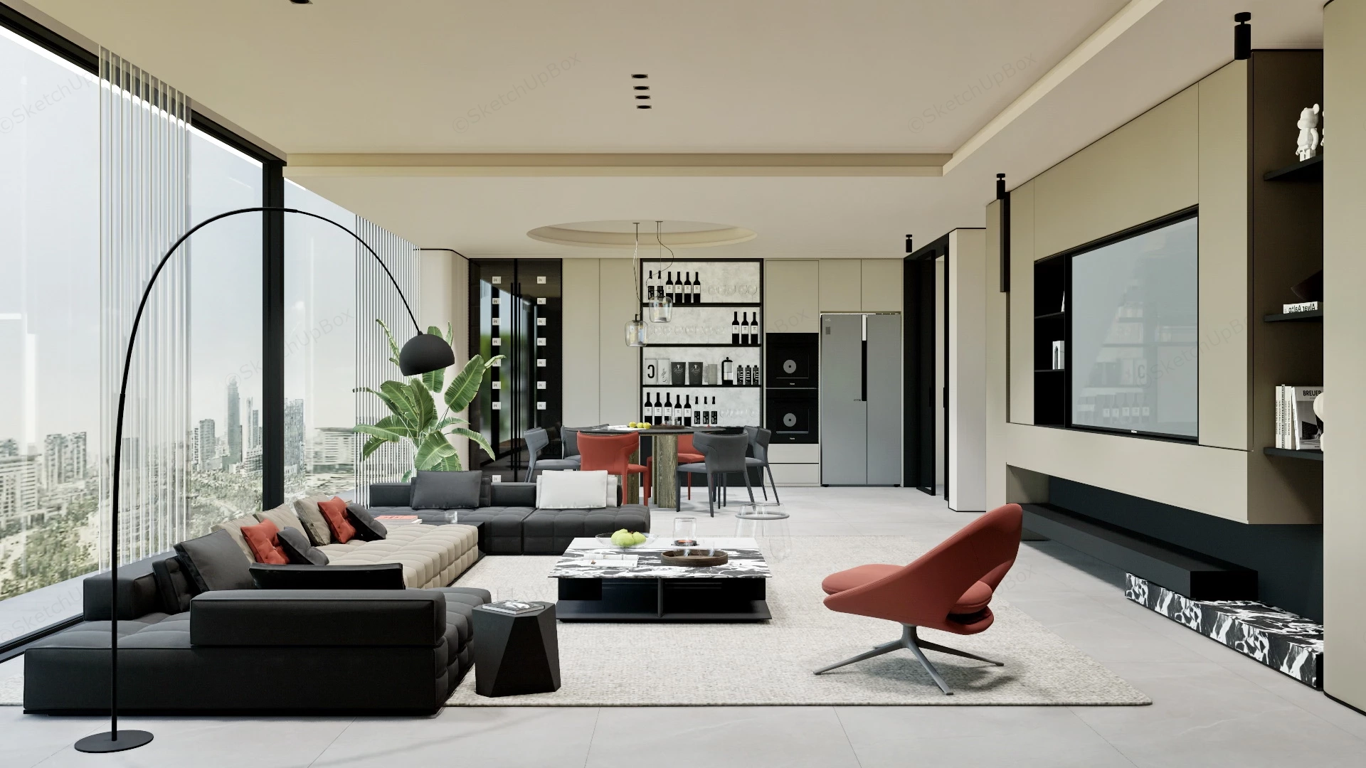 Modern Living Room Dining Room Combo sketchup model preview - SketchupBox