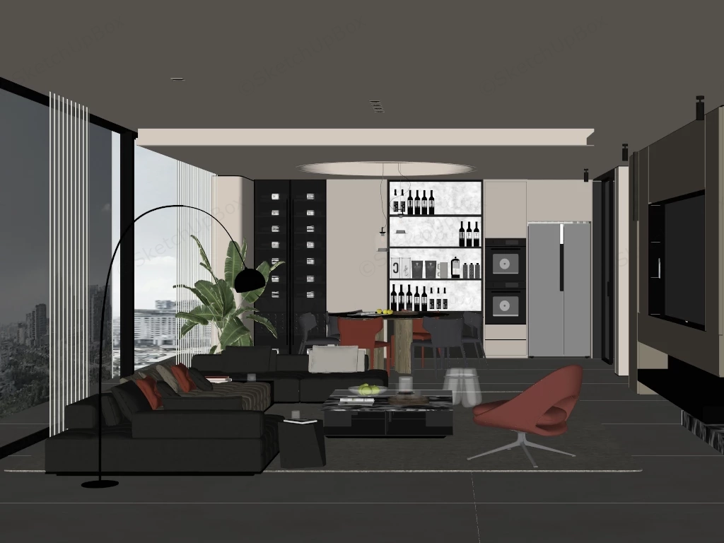 Modern Living Room Dining Room Combo sketchup model preview - SketchupBox