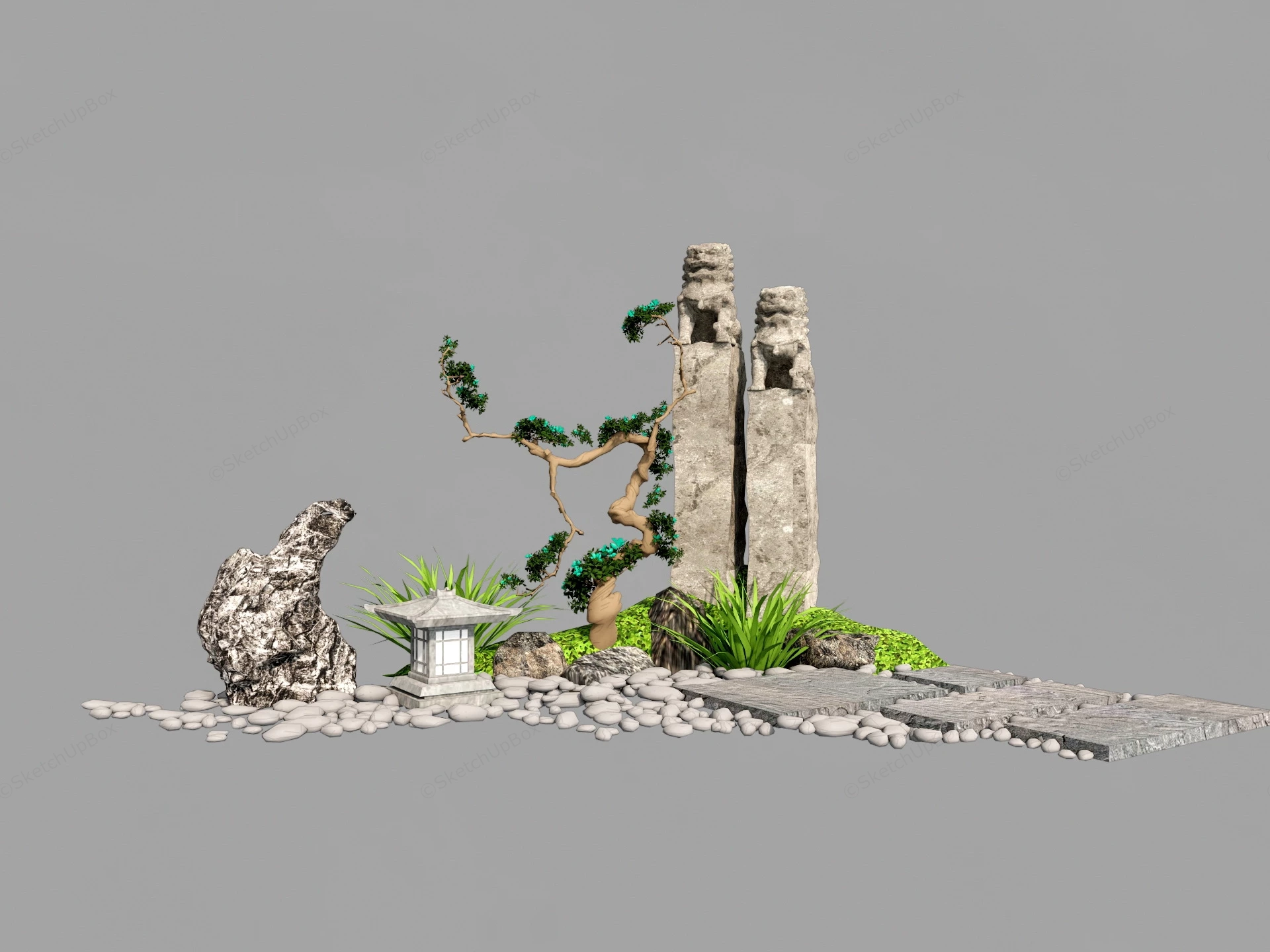 Chinese Zen Garden Ornaments sketchup model preview - SketchupBox