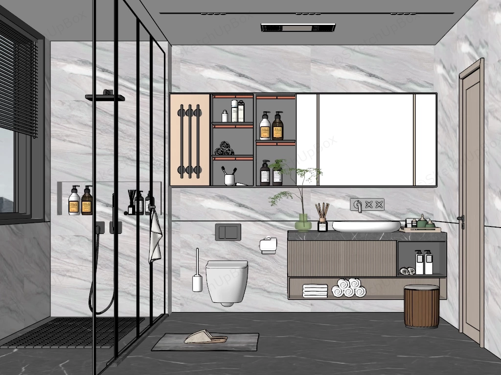 Contemporary Bathroom Design sketchup model preview - SketchupBox