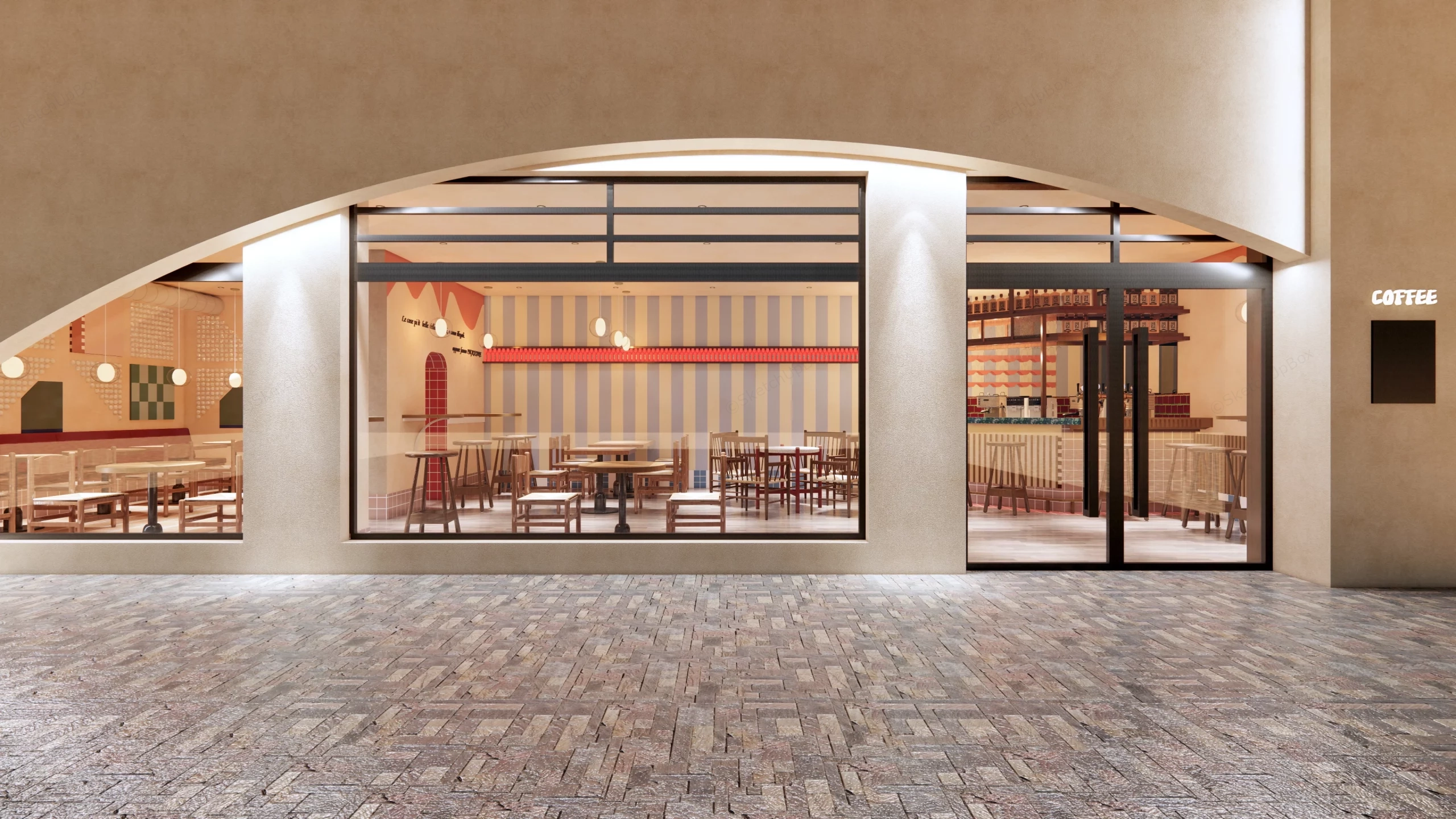 Retro Coffee Shop Design sketchup model preview - SketchupBox