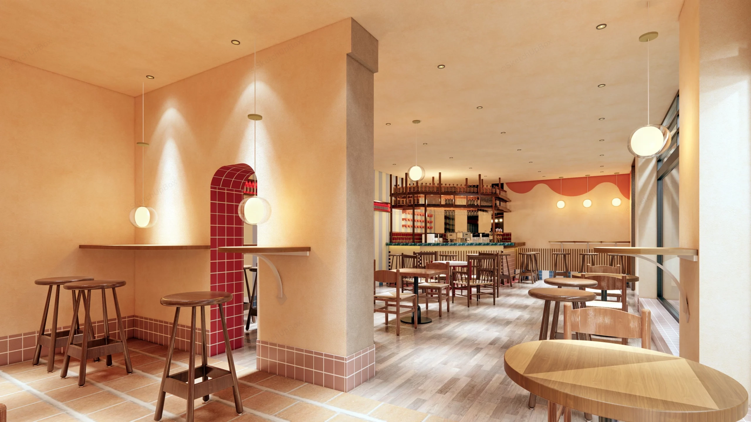 Retro Coffee Shop Design sketchup model preview - SketchupBox