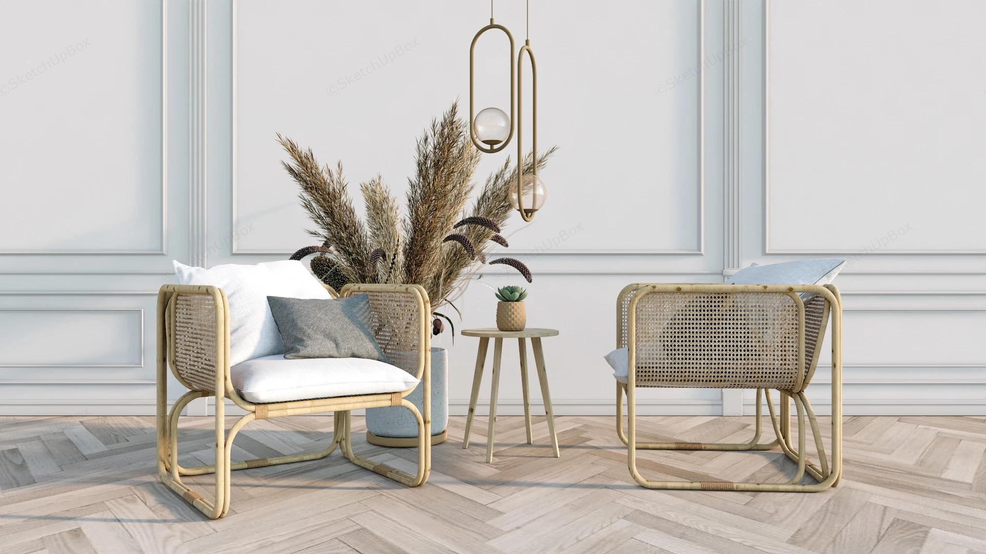 Rattan Accent Chair Set sketchup model preview - SketchupBox