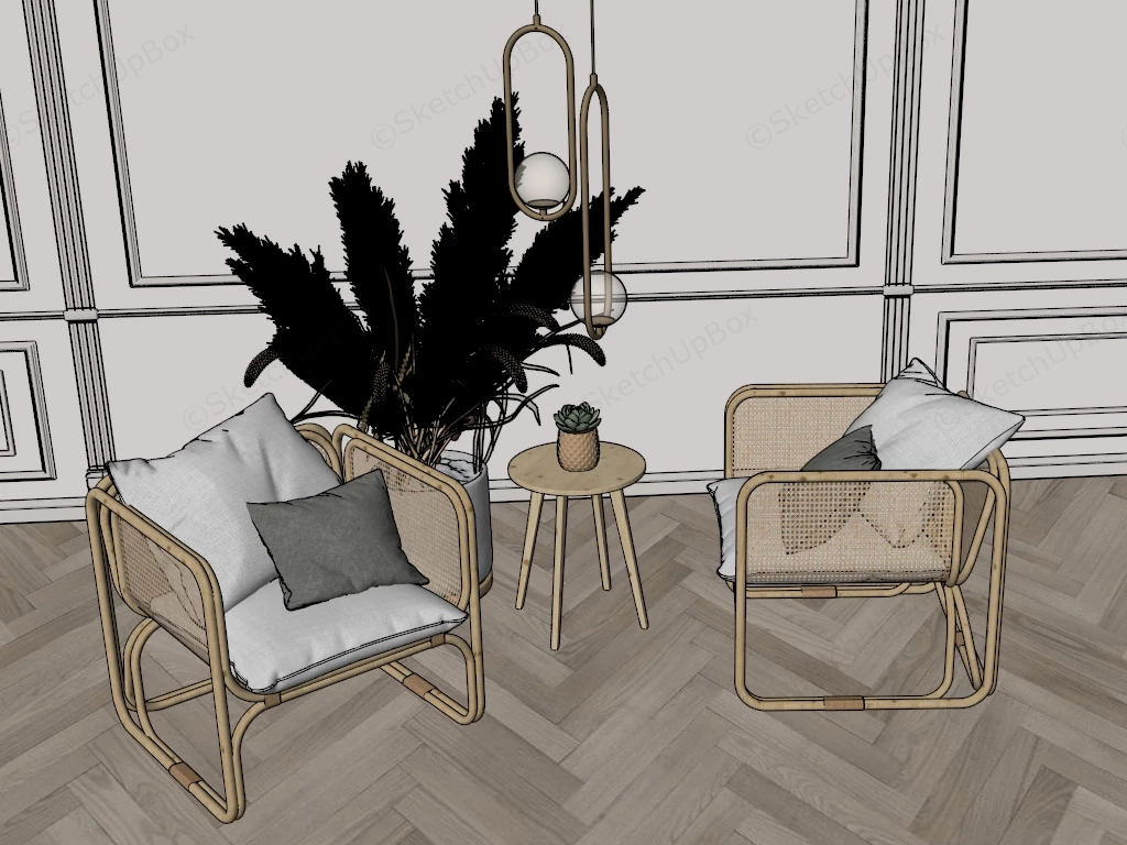 Rattan Accent Chair Set sketchup model preview - SketchupBox