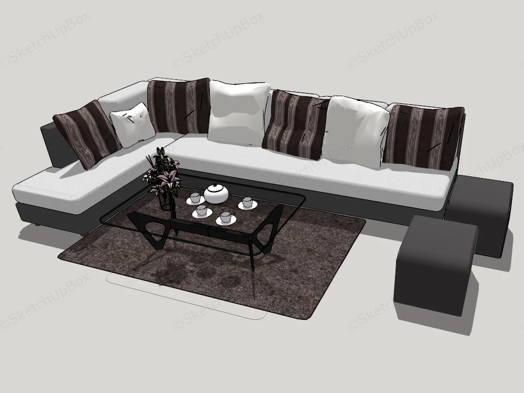 Living Room Sofa Set With Table sketchup model preview - SketchupBox