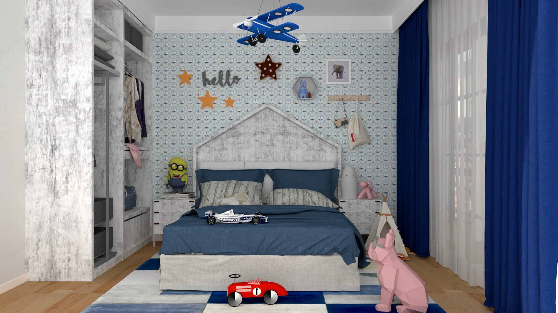 Toddler Boy Bedroom sketchup model preview - SketchupBox