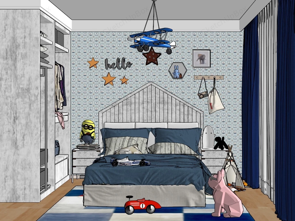 Toddler Boy Bedroom sketchup model preview - SketchupBox