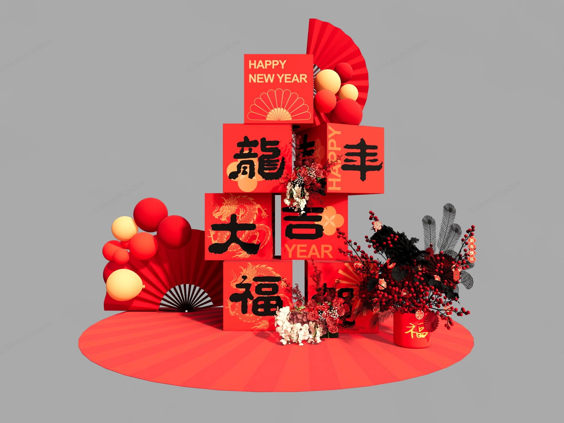 Chinese New Year Decorations sketchup model preview - SketchupBox