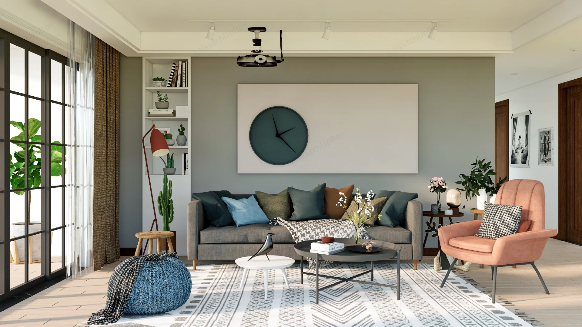 Modern Homey Living Room sketchup model preview - SketchupBox