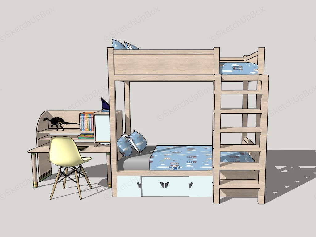 Kids Room Bunk Bed And Desk sketchup model preview - SketchupBox