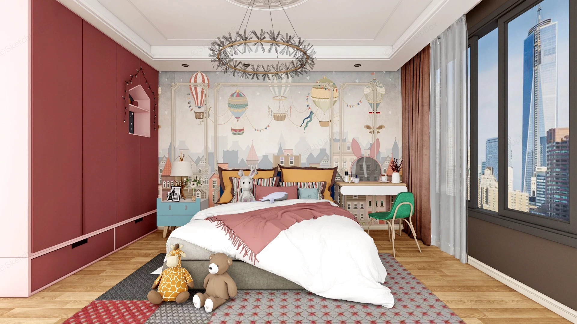 Stylish Teen Girls Room sketchup model preview - SketchupBox