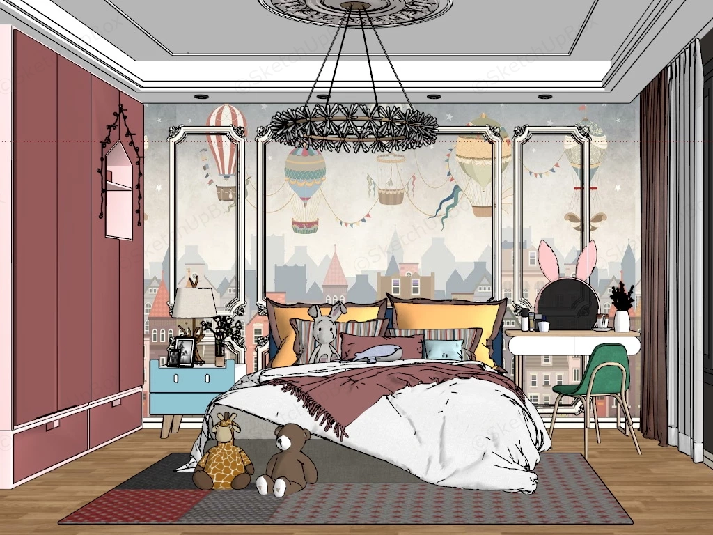 Stylish Teen Girls Room sketchup model preview - SketchupBox