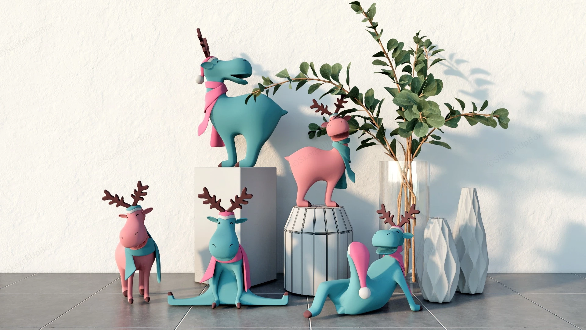 Cute Cartoon Deer Statues sketchup model preview - SketchupBox