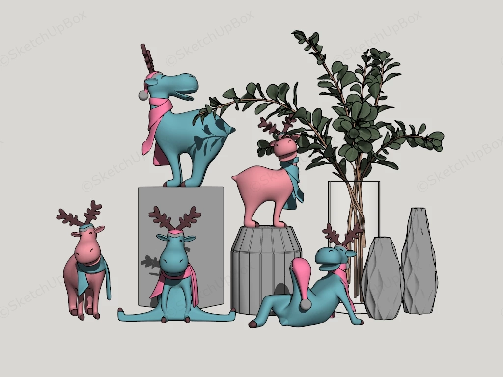 Cute Cartoon Deer Statues sketchup model preview - SketchupBox