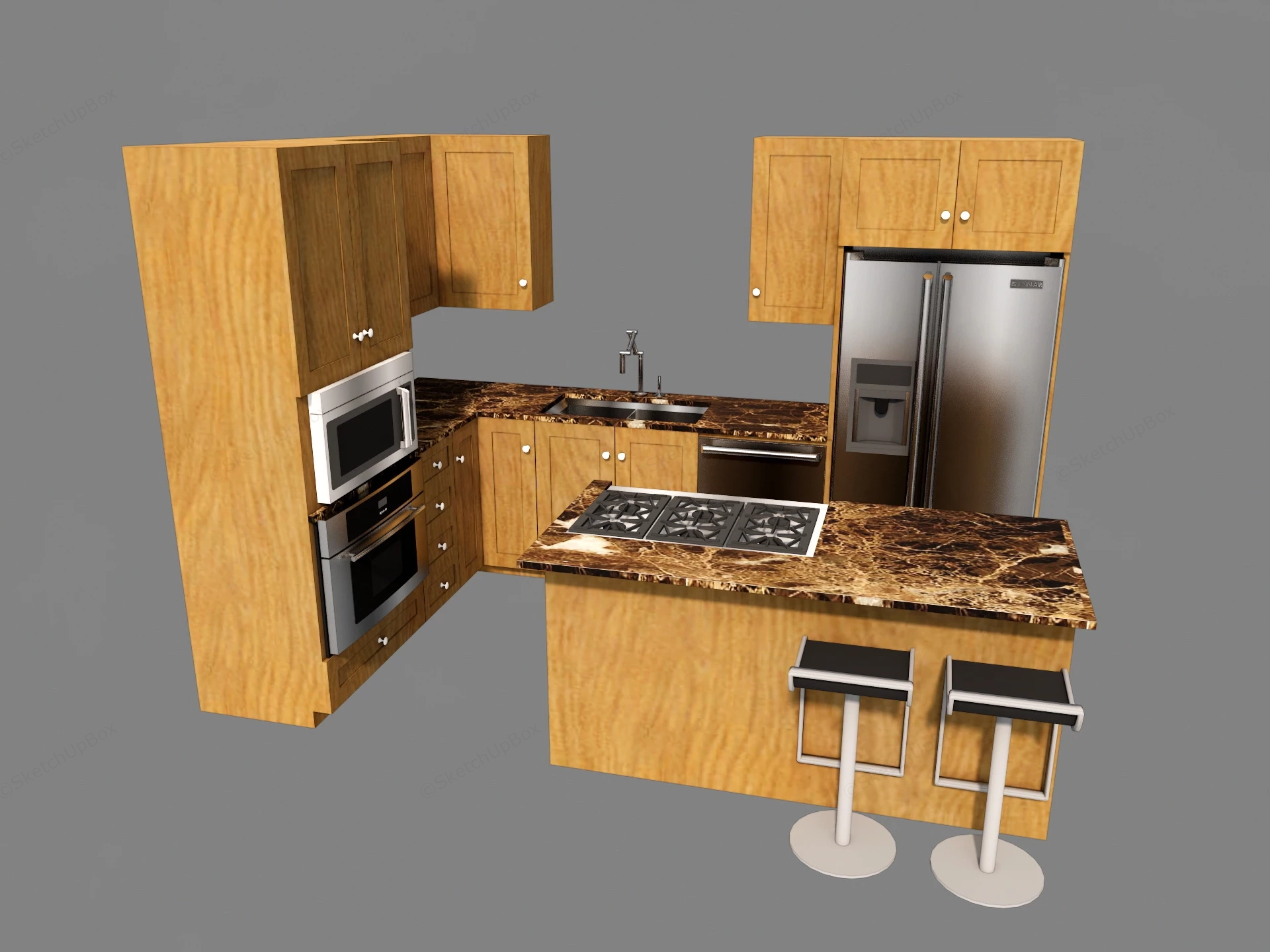 Natural Wood Kitchen Cabinets & Island sketchup model preview - SketchupBox
