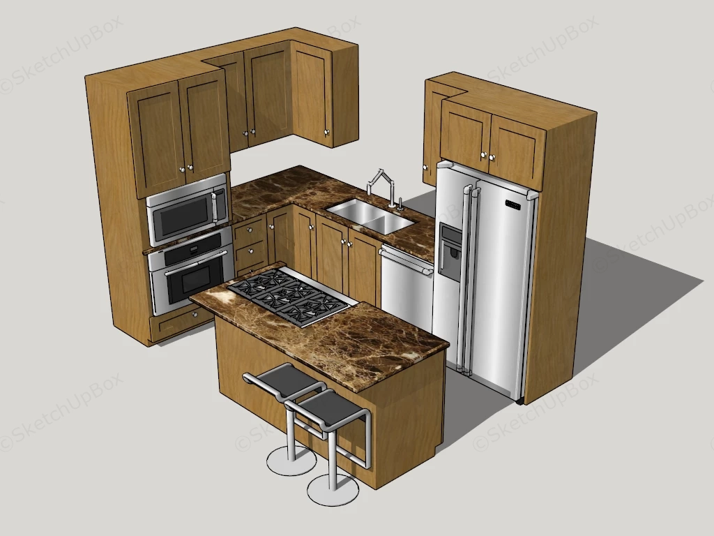 Natural Wood Kitchen Cabinets & Island sketchup model preview - SketchupBox