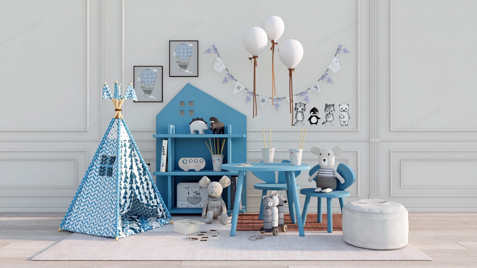 Blue Playroom Furniture sketchup model preview - SketchupBox