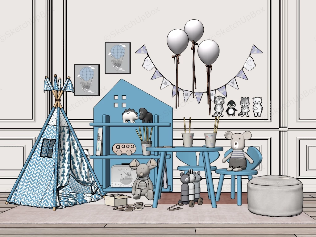 Blue Playroom Furniture sketchup model preview - SketchupBox
