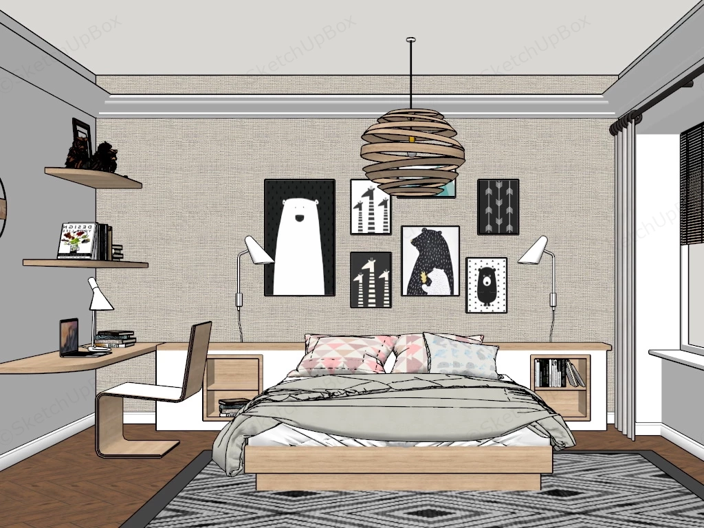Elegant Teen Bedroom sketchup model preview - SketchupBox