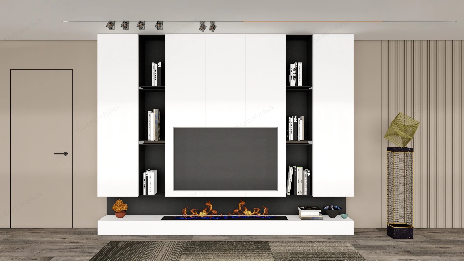 Modern Tv Wall With Fireplace sketchup model preview - SketchupBox
