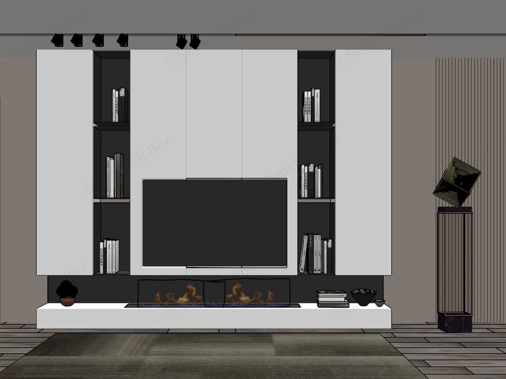 Modern Tv Wall With Fireplace sketchup model preview - SketchupBox