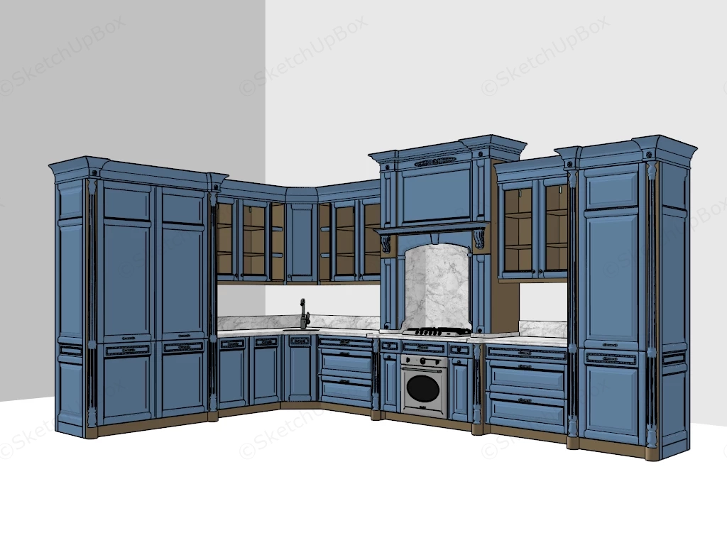 Classic Blue Kitchen Cabinets sketchup model preview - SketchupBox