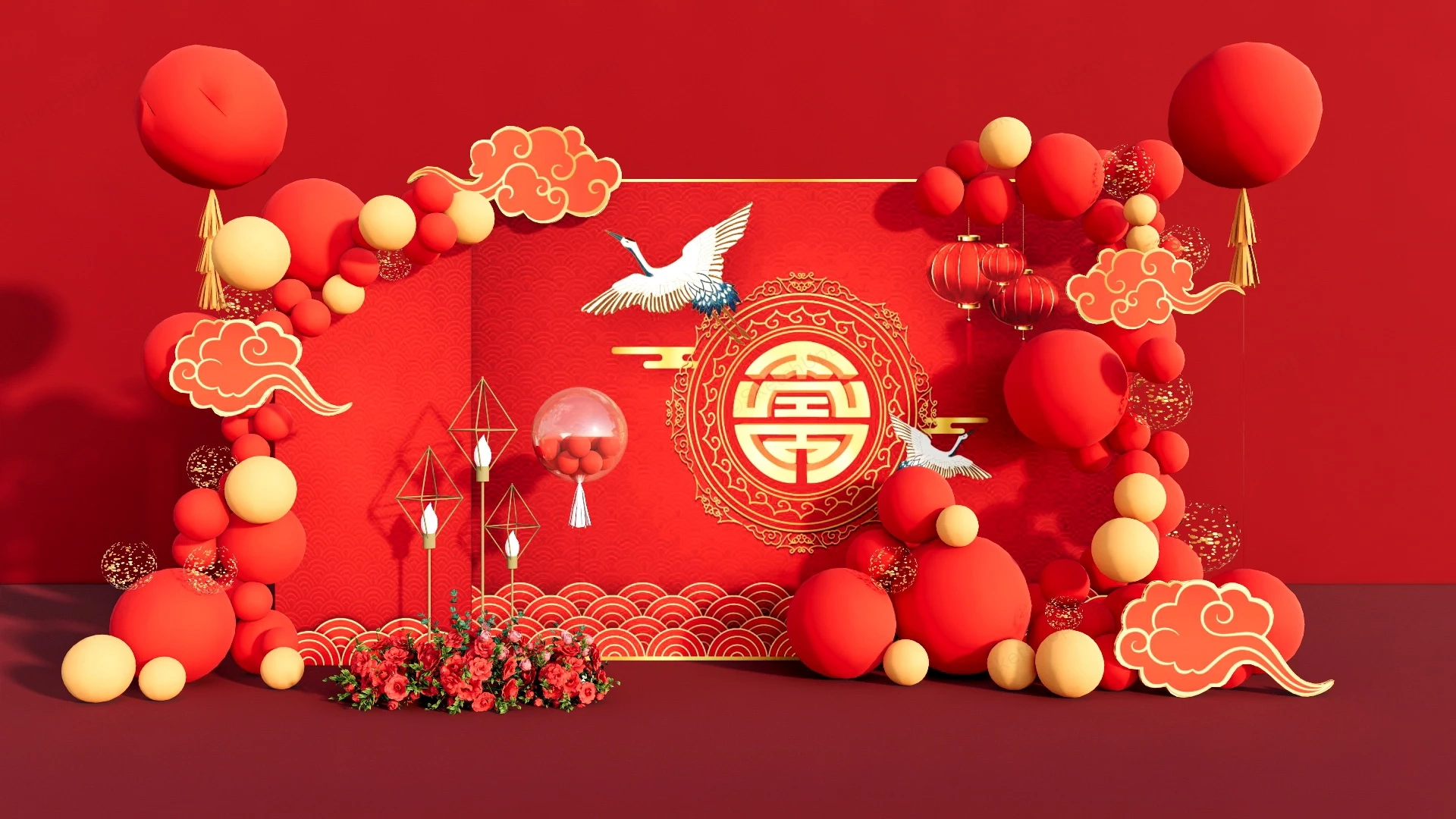 Chinese Birthday Banquet Decoration sketchup model preview - SketchupBox