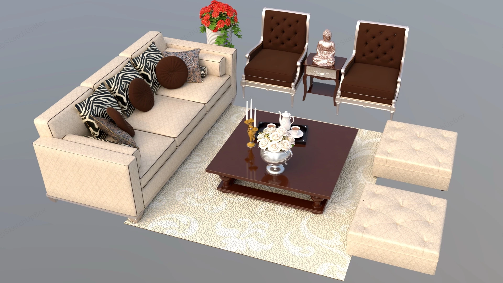 Retro Living Room Furniture Set sketchup model preview - SketchupBox
