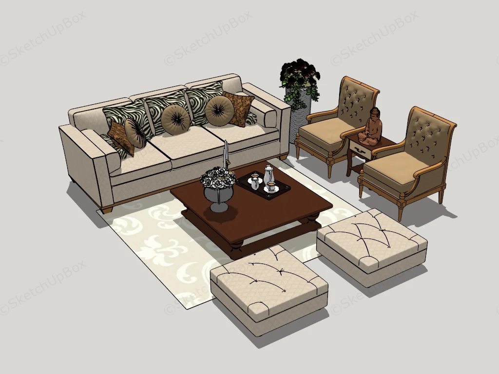 Retro Living Room Furniture Set sketchup model preview - SketchupBox