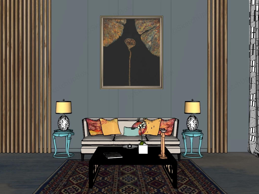 Vintage Art Deco Living Room sketchup model preview - SketchupBox