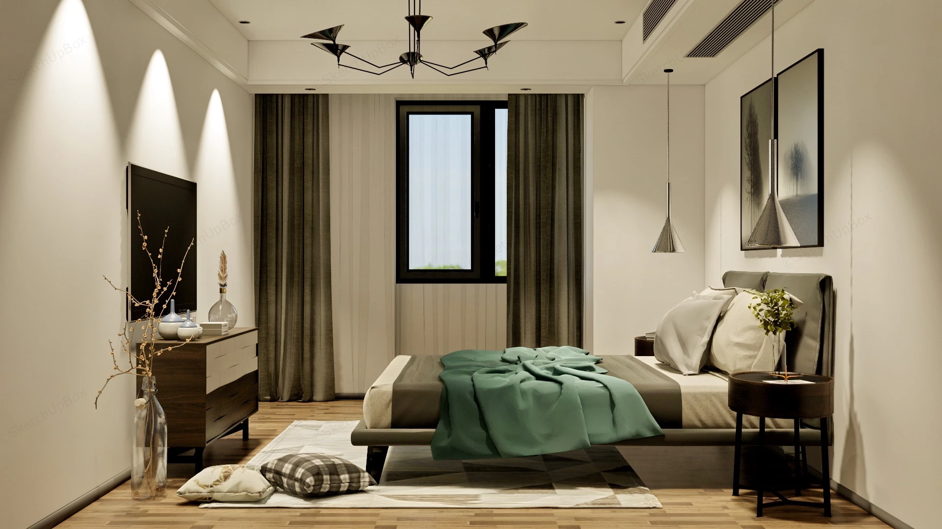 Modern Male Bedroom sketchup model preview - SketchupBox