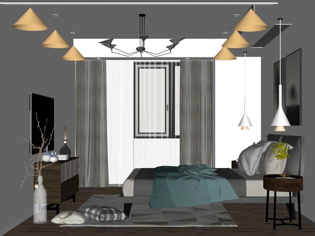Modern Male Bedroom sketchup model preview - SketchupBox