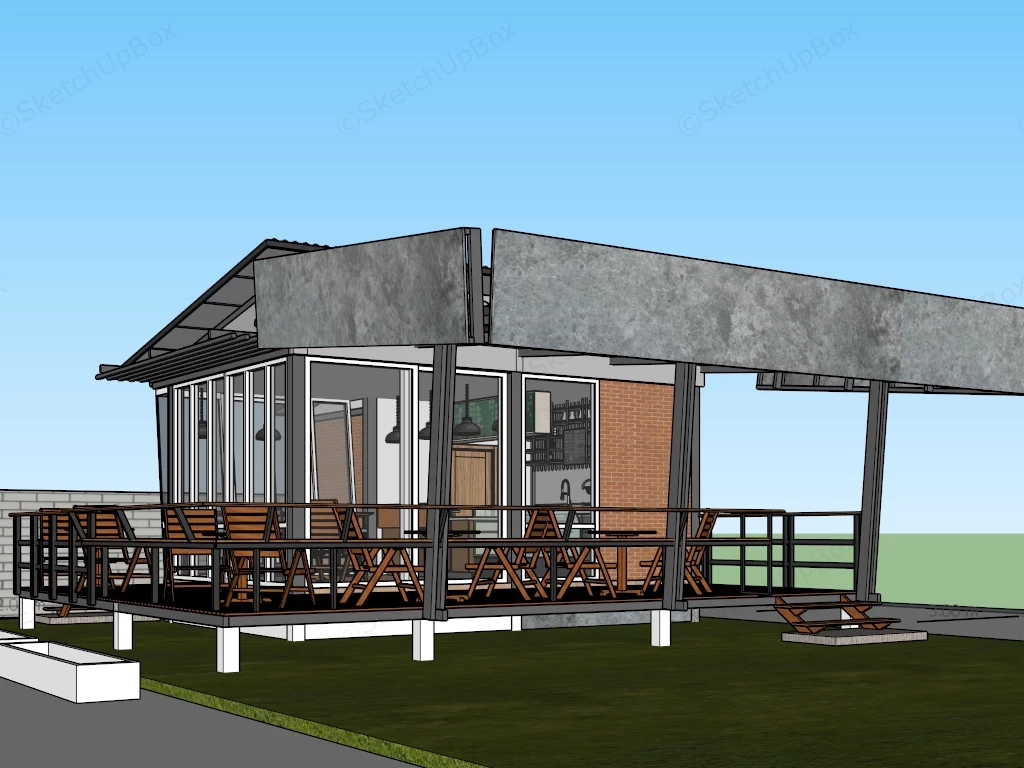 Rustic Coffee Shop Architecture sketchup model preview - SketchupBox