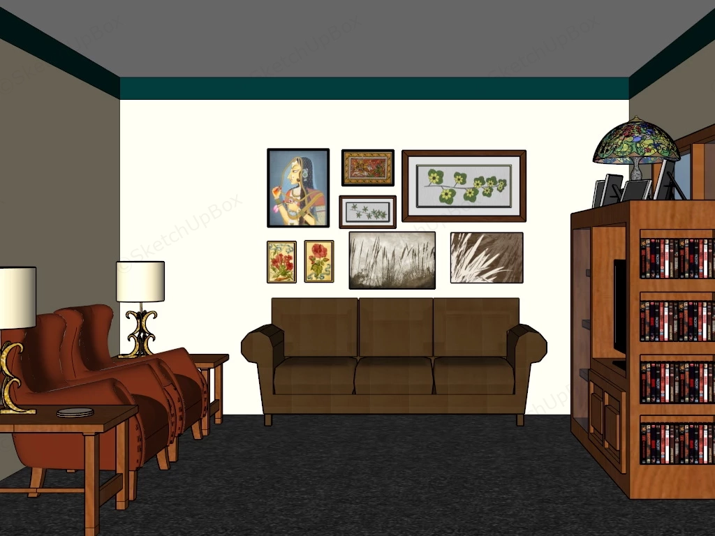 Small Retro Living Room sketchup model preview - SketchupBox