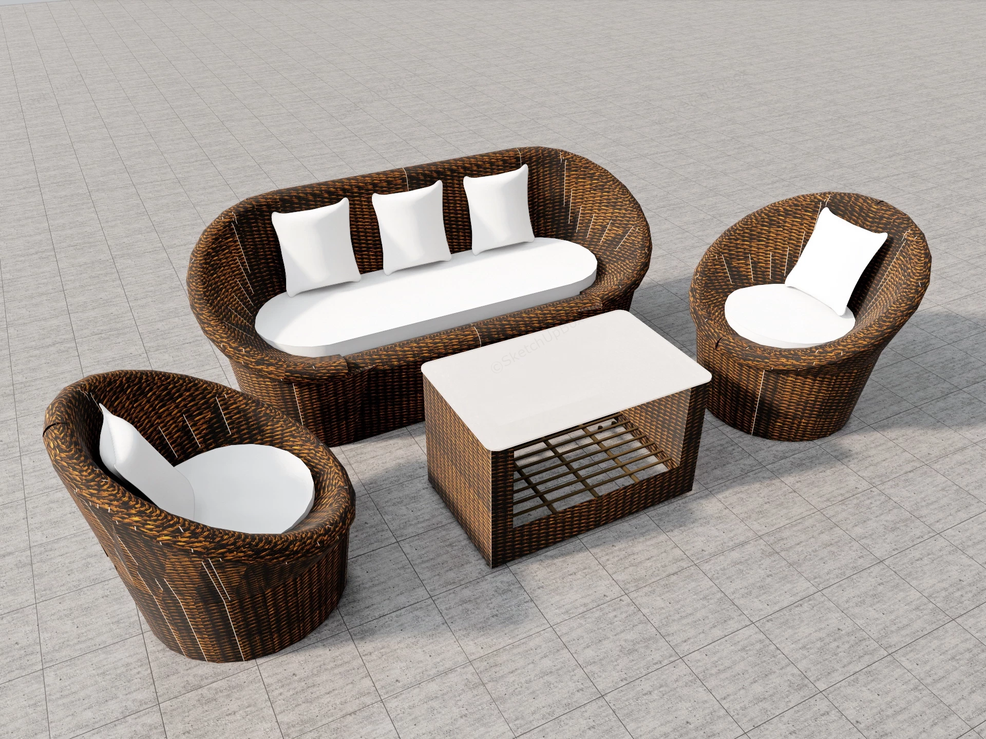 Rattan Patio Furniture Set sketchup model preview - SketchupBox